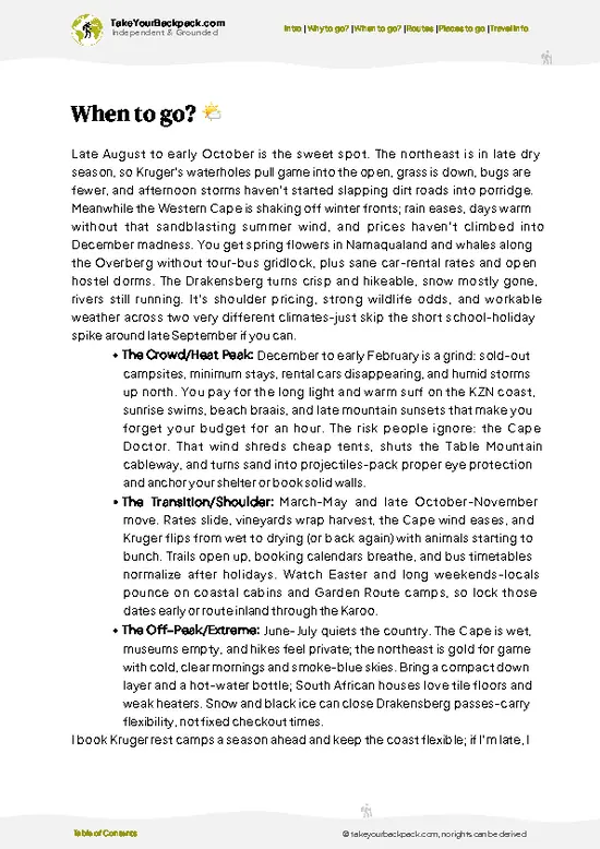 example page 3 from our offline Travel Guide for South Africa